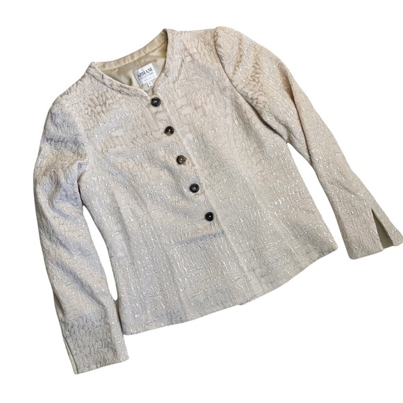 ARMANI COLLEZIONI Nude Metallic Silver Animal Print  5 Button Blazer mandarin - Picture 1 of 10